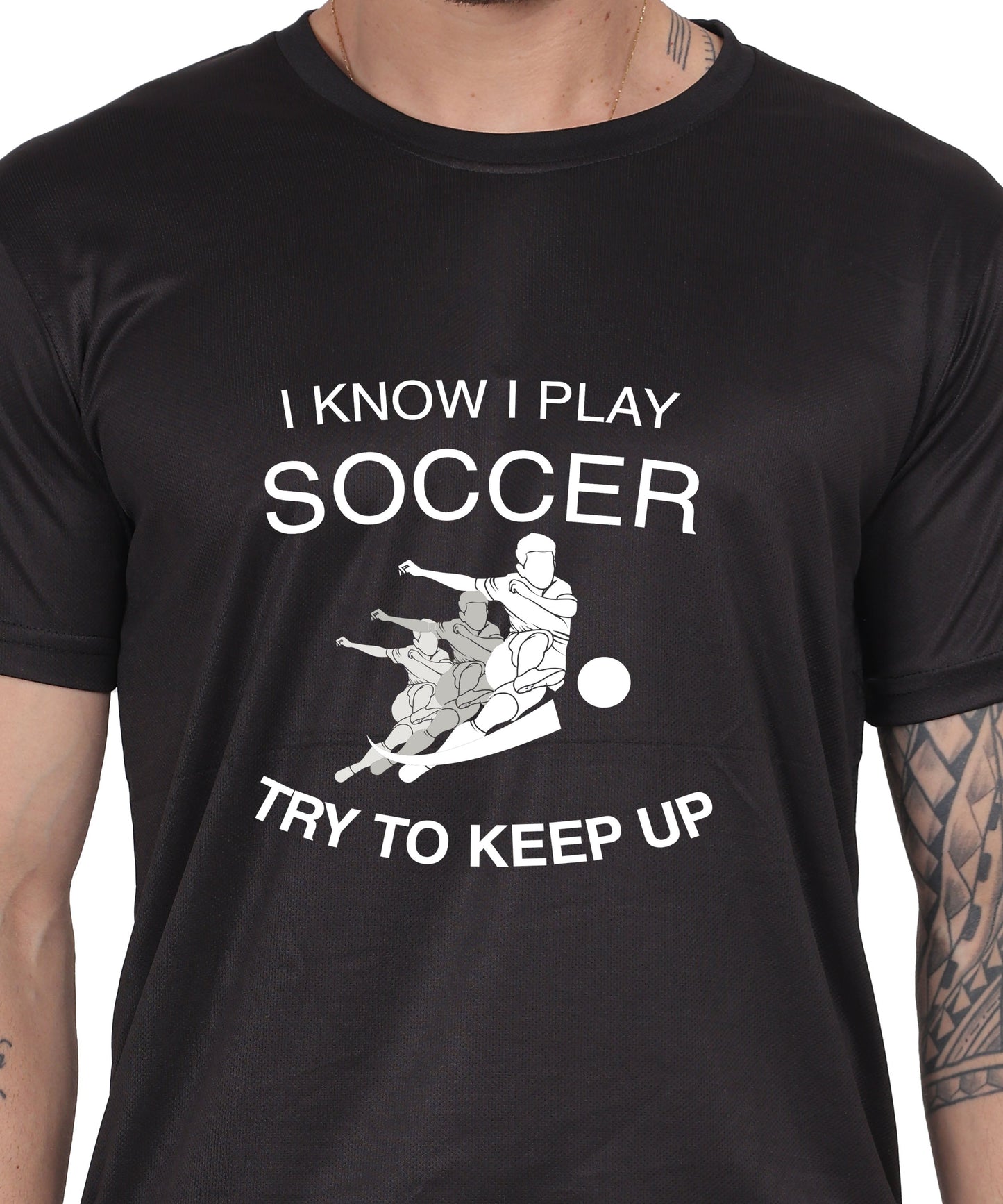 Soccer Graphic T-Shirt, I Know I Play Soccer Try to Keep Up Design, Red, Short Sleeve