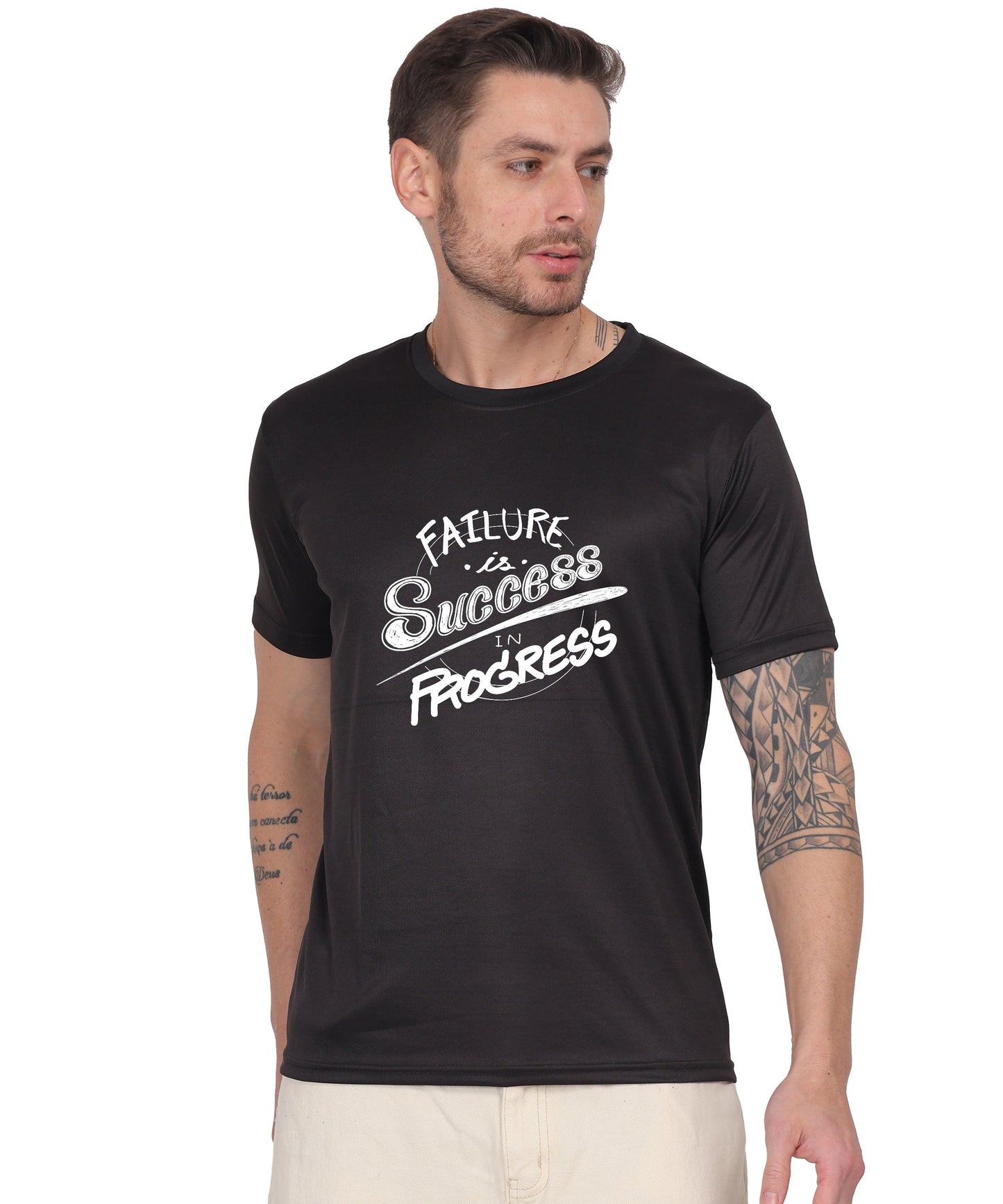Failure is Success in Progress Graphic T-Shirt, Black Cotton, Round Neck, Short Sleeve