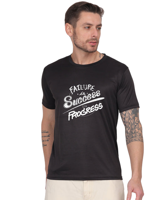 Failure is Success in Progress Graphic T-Shirt, Black Cotton, Round Neck, Short Sleeve
