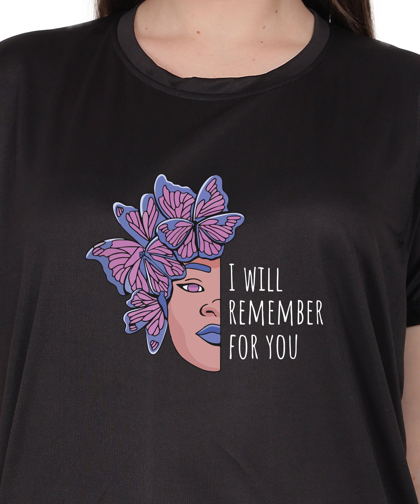 I Will Remember For You Butterfly Design T-Shirt, Black Cotton Blend, Short Sleeve Graphic Tee