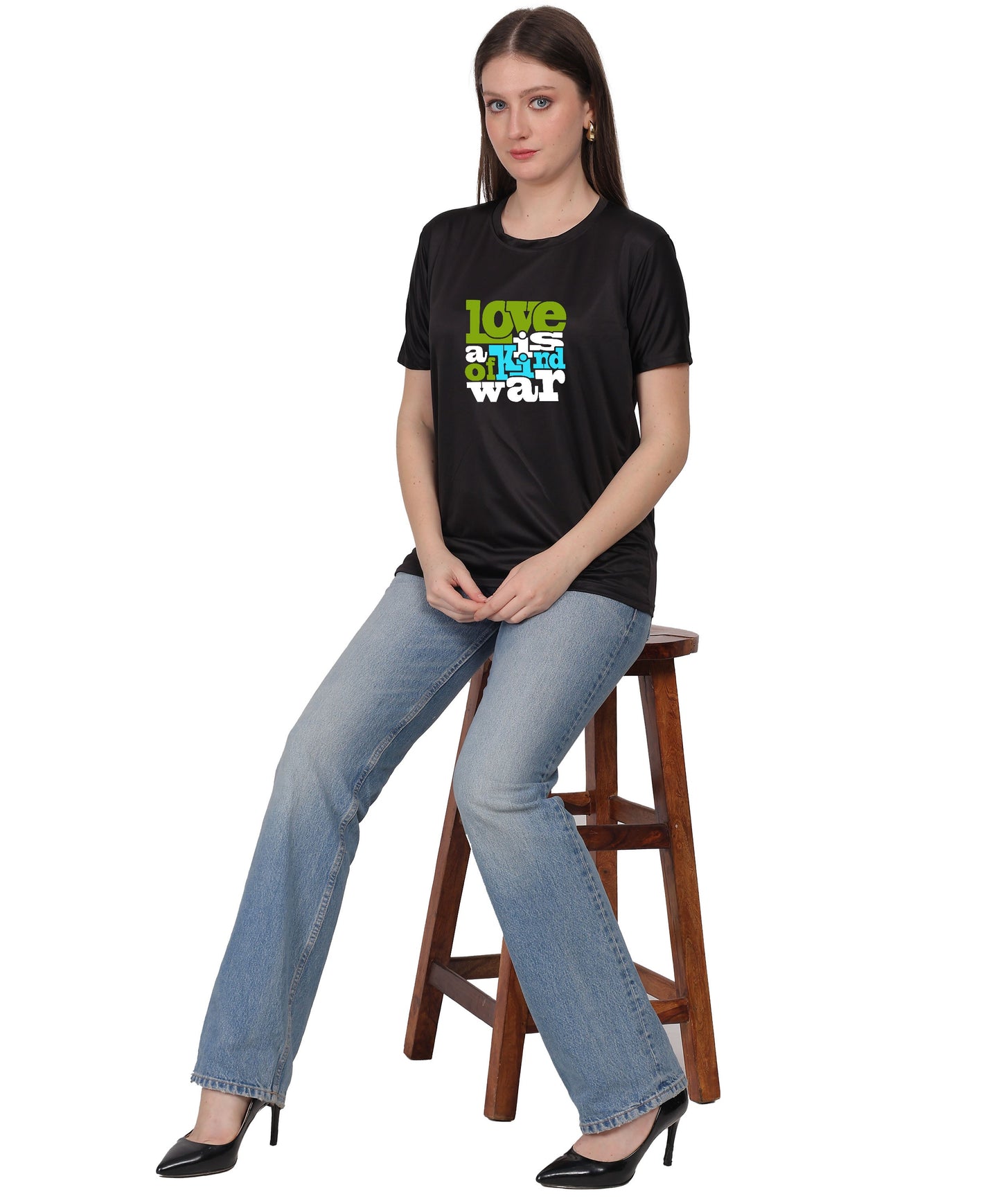 Love is a Kind of War Graphic T-Shirt, Black Cotton Blend, Short Sleeve Crew Neck, Regular Fit