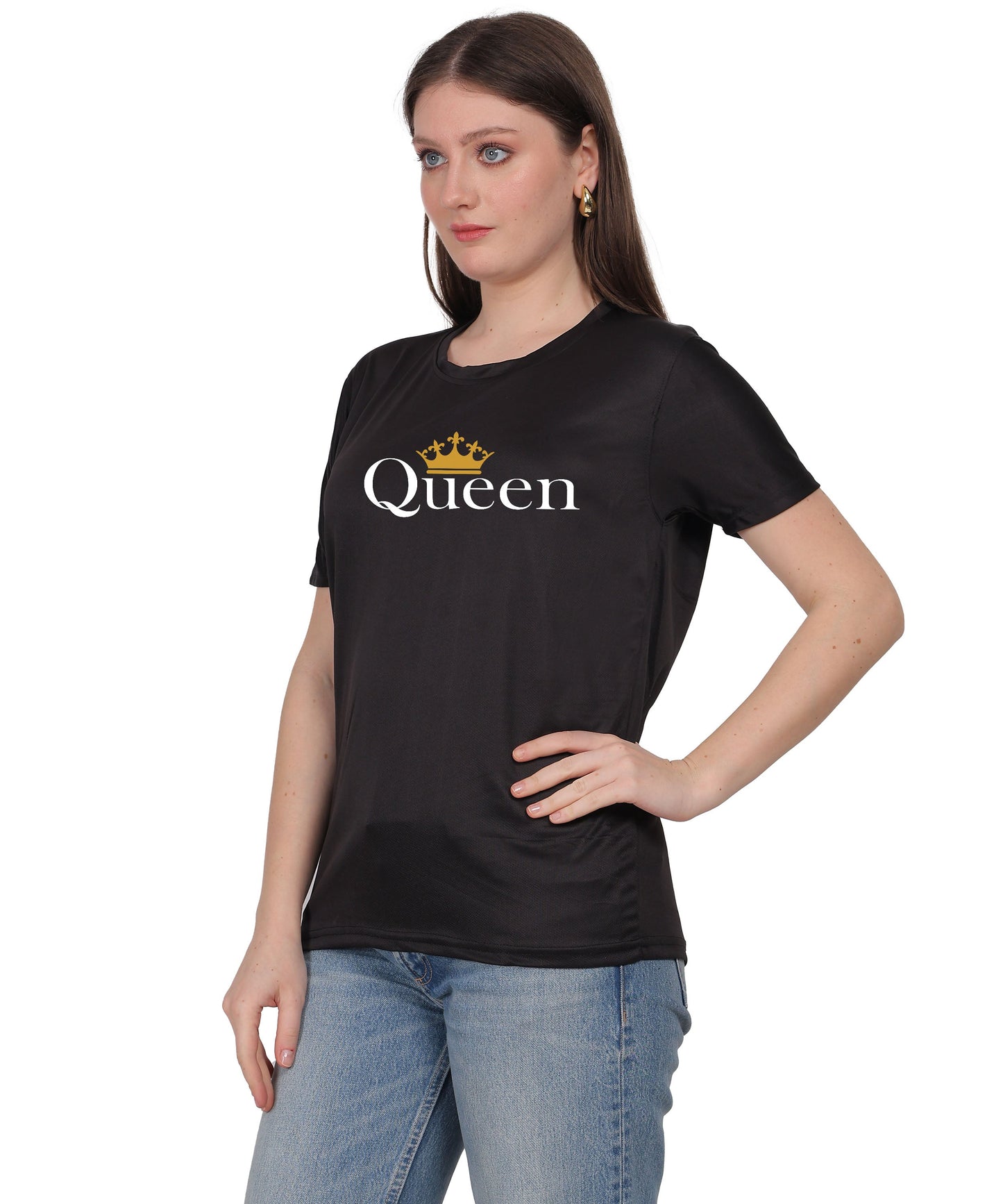 Queen Crown Print T-Shirt, Cotton, Round Neck, Short Sleeve, Regular Fit