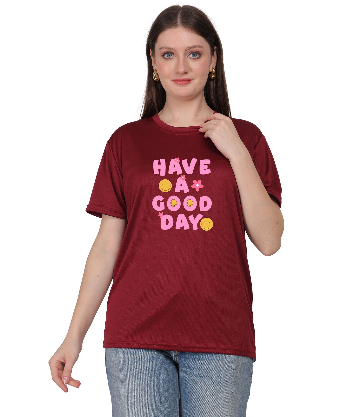Have a Good Day Graphic Print Cotton T-Shirt, Round Neck, Short Sleeve, Casual Wear