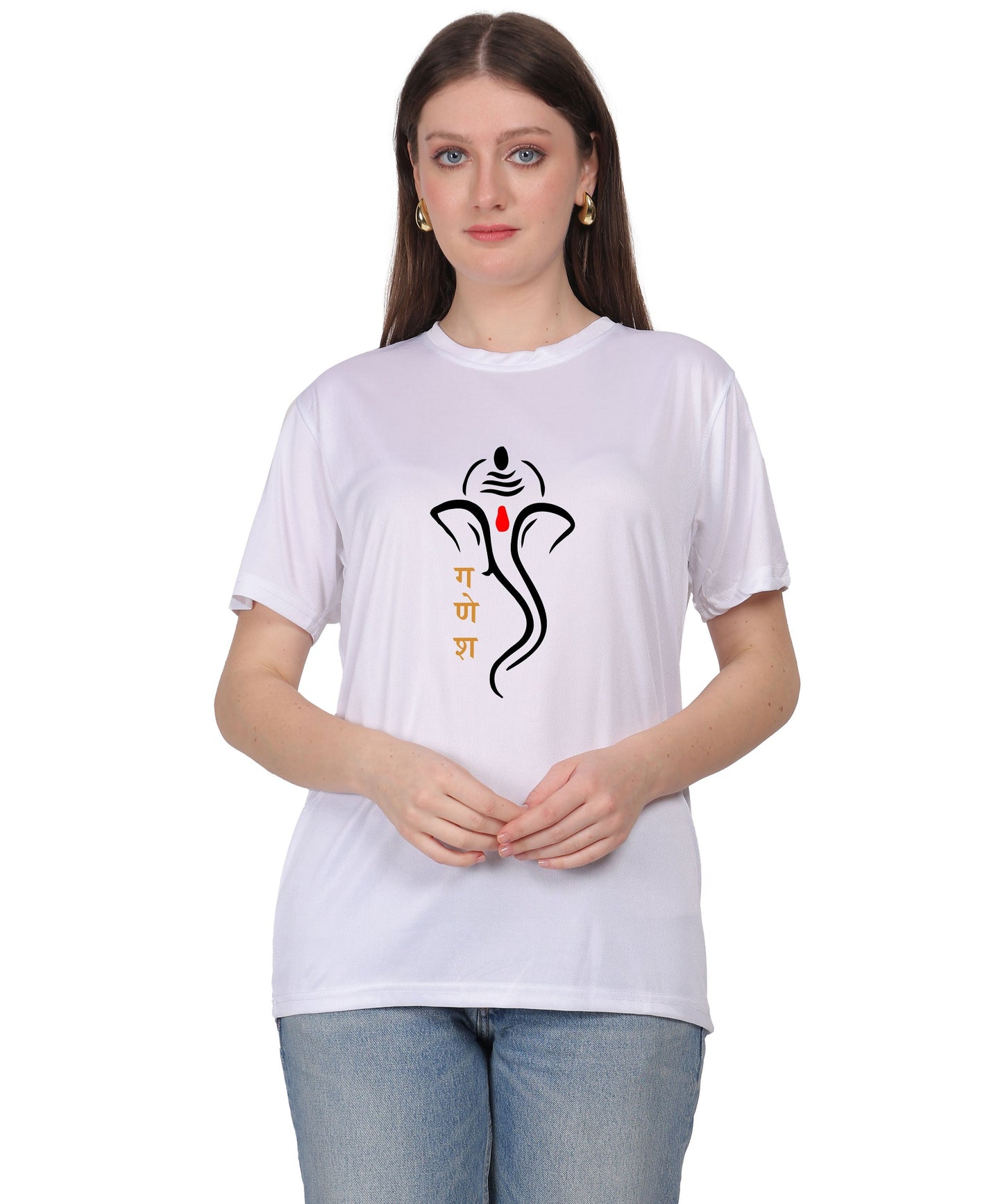 Ganesh Print T-Shirt, Cotton, Round Neck, Short Sleeve, Regular Fit