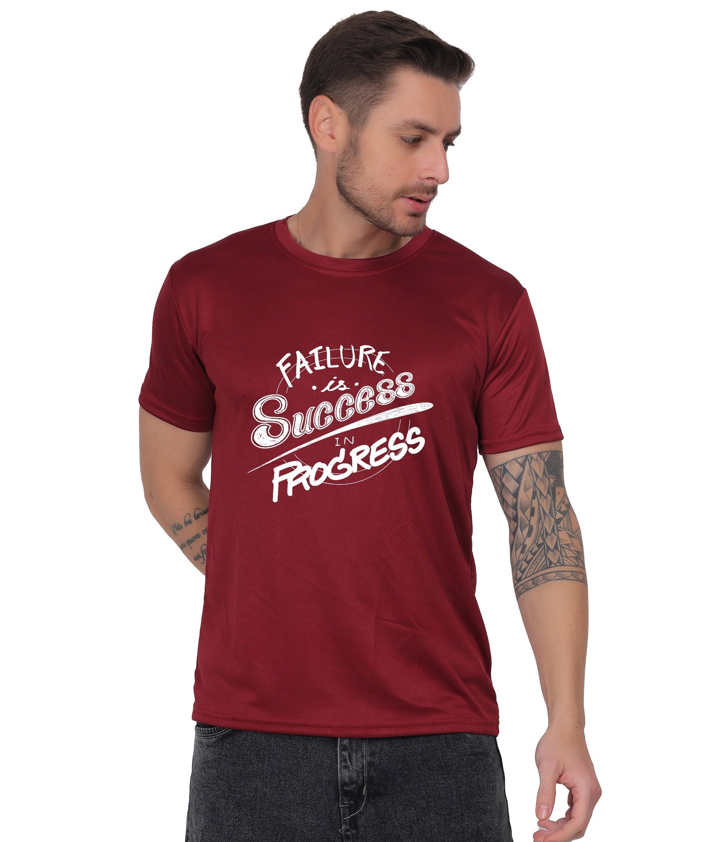 Failure is Success in Progress Graphic T-Shirt, Black Cotton, Round Neck, Short Sleeve